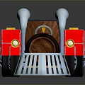 Red Cart Design With Wooden Barrel Seat Two Wheels And Metal Shovel