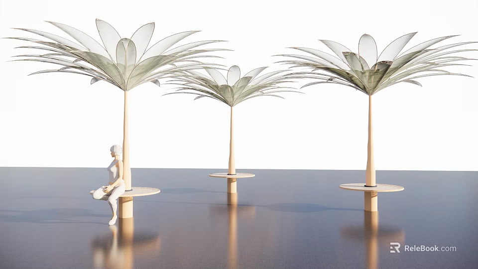 Modern Palm Tree Shaped Outdoor Canopy With Round Tables And Leisure Area 3d model 