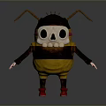 Cute Cartoon Bug Character With Skull Face Yellow Brown Body And Red Shoes