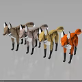 Polygonal Fox Models In Various Colors Standing On Reflective Background 3d model