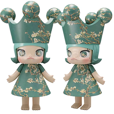 Two Green Floral Pattern Dolls With Crowns And Dresses For Decoration 3d model