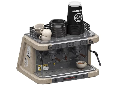 Modern Coffee Machine Kitchen Appliance With Coffee Cups And Cup Lids On Counter 3d model