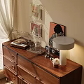 Decorative Ornament Set with Record Player Glass Cup Clock Lamp Photo Frames on Wooden Dresser