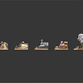 Cartoon Scene Displaying Miniature Houses In Various Styles And Toy Train