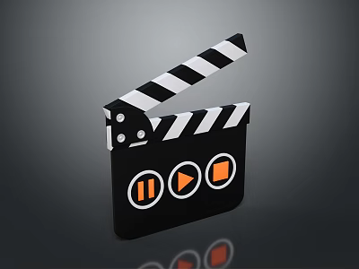 Black And White Striped Clapperboard With Play Pause Fast Forward Buttons For Home Decor 3d model