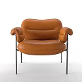 Modern Brown Leather Leisure Chair With Metal Frame And Comfortable Armrests