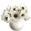 White Anemone Flowers With Dark Centers In Textured Light Colored Vase