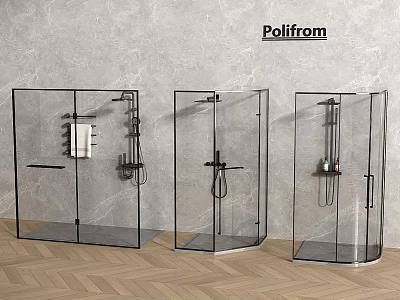 Modern Shower Head Fixtures In Various Glass Shower Enclosures With Sleek Design 3d model
