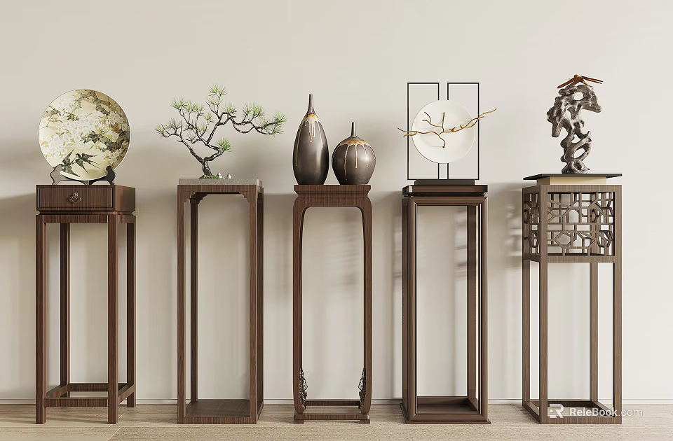 Traditional Chinese Console Tables With Decorative Ornaments 3d model 