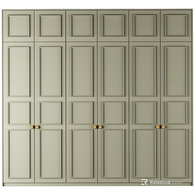 Modern Light Gray Dresser With Multiple Drawers And Golden Handles 3d model 