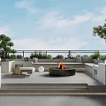 Modern Terrace Garden Design With Fire Pit Sofa And Green Plants