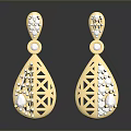 Gold Teardrop Earrings With Diamond Encrusted Filigree Design And Shiny Finish