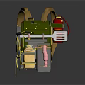 Green Equipment with Brown Shoulder Straps Red Component Yellow Container and Pink Part