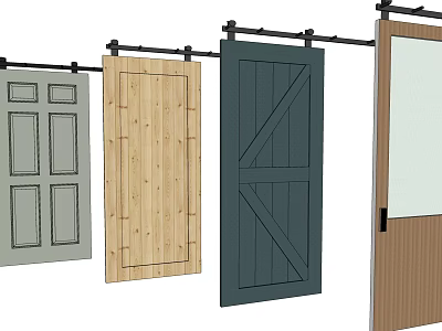 Various Styles Of Barn Doors With Wooden And Painted Designs Featuring Sliding Track Hardware 3d model