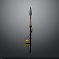 Black And Yellow Garden Tool With Long Pole Spike Tip And Container