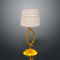 Stylish Table Lamp With Golden Stand Green Gemstone And White Pleated Shade
