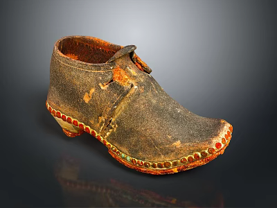 Vintage Leather Shoe With Worn Texture And Colorful Edge Decorations 3d model