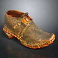 Vintage Leather Shoe With Worn Texture And Colorful Edge Decorations