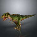 Green Striped Tyrannosaurus Rex Dinosaur With Open Mouth On Gray Background