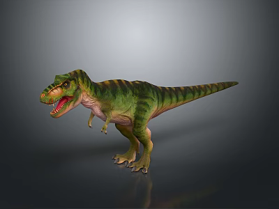 Green Striped Tyrannosaurus Rex Dinosaur With Open Mouth On Gray Background 3d model