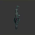 Futuristic Mechanical Weapon With Red And Black Metallic Structure And Ergonomic Grip