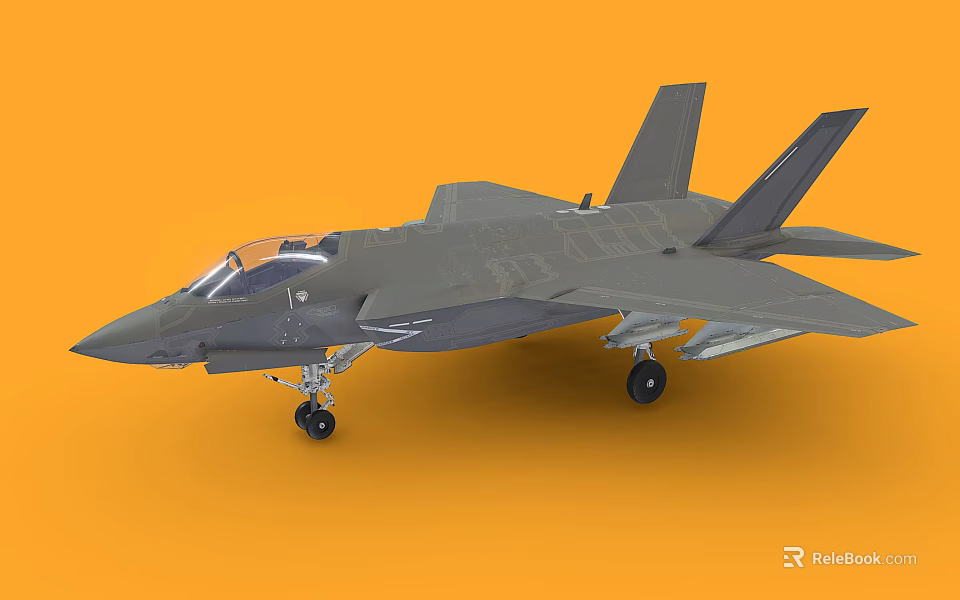 Gray Fighter Jet Aircraft With Cockpit Wings Landing Gear And Orange Background 3d model 