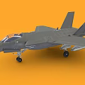 Gray Fighter Jet Aircraft With Cockpit Wings Landing Gear And Orange Background