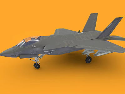 Gray Fighter Jet Aircraft With Cockpit Wings Landing Gear And Orange Background 3d model
