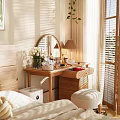 Nordic Style Dresser Log Style Wooden Furniture Dresser Cosmetics Desktop Decoration Sea View Room Light and Shadow Atmosphere Half Package Balcony Flowers Rose 3d model