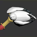3D Seagull with White Body Yellow Beak Red Object in Mouth Yellow Feet Blue Wings