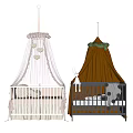 Baby Cribs with White Dark Brown Canopies Gold Accents Heart Decorations and Deer Plush Toy