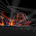 Modern Stage Design With Fiery Backdrop Stage Lights And Audience Seats 3d model