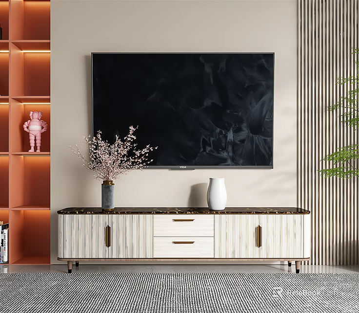 Modern Luxury TV Stand With Storage Drawers And Decorative Vase By Wall Mounted TV 3d model 