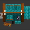 Cartoon Style House Scene with Orange Roof Blue Tiles Chimney Windows and Front Table Decorations