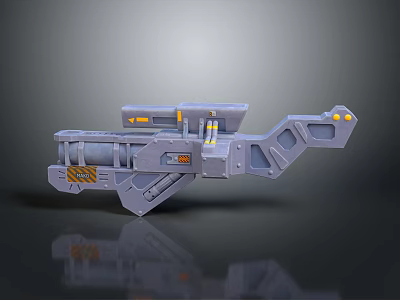 Futuristic Sci-Fi Weapon with Gray Mechanical Structure and Yellow Accents Design 3d model