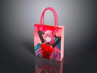 Vibrant Pink Shopping Bag With Anime Character Print And Stylish Design 3d model