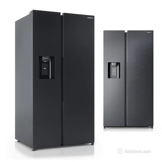Modern Black Side by Side Refrigerators With Water Dispenser and Sleek Design 3d model 
