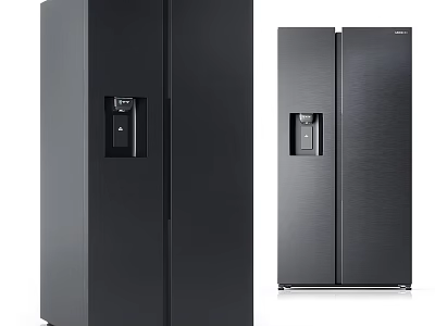 Modern Black Side by Side Refrigerators With Water Dispenser and Sleek Design 3d model
