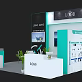 Corporate Exhibition Hall Featuring Brand Logos Electricity for Life Display Booths Tables and Plants