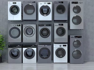 Modern Washing Machine Collection With Single And Double Door Models In Various Colors 3d model