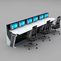 Modern Office Desk With Multiple Computer Monitors And Ergonomic Swivel Chairs