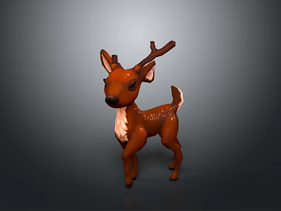 Brown Deer Figurine With White Belly And Spots In Standing Pose On Dark Background 3d model
