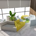 Modern Sofa and Coffee Table Set with Gray Yellow Blue Sofas Green Plant and Windows 3d model