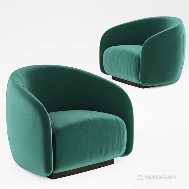 Green Velvet Single Sofa with Curved Backrest Armrest Modern Design Dark Base 3d model