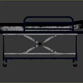 Medical Stretcher Trolley With Blue Frame Brown Mattress And Metal Rolling Wheels