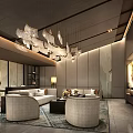 Modern Home Theater Interior With Comfortable Sofas Pendant Lights And TV Wall Decor