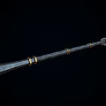 Medieval Battle Axe With Golden Head Intricate Patterns Gray Handle And Decorative Metal Rings