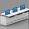 Modern Control Room Console with Multiple Monitor Screens and White Cabinets