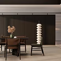 Elegant Modern Restaurant Interior With Dark Walls Dining Table Chairs Vase And Floor Lamp