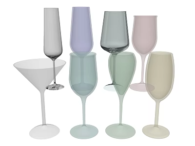 Elegant Wine Bottles And Colorful Wine Glasses With Modern Design For Home Bar 3d model